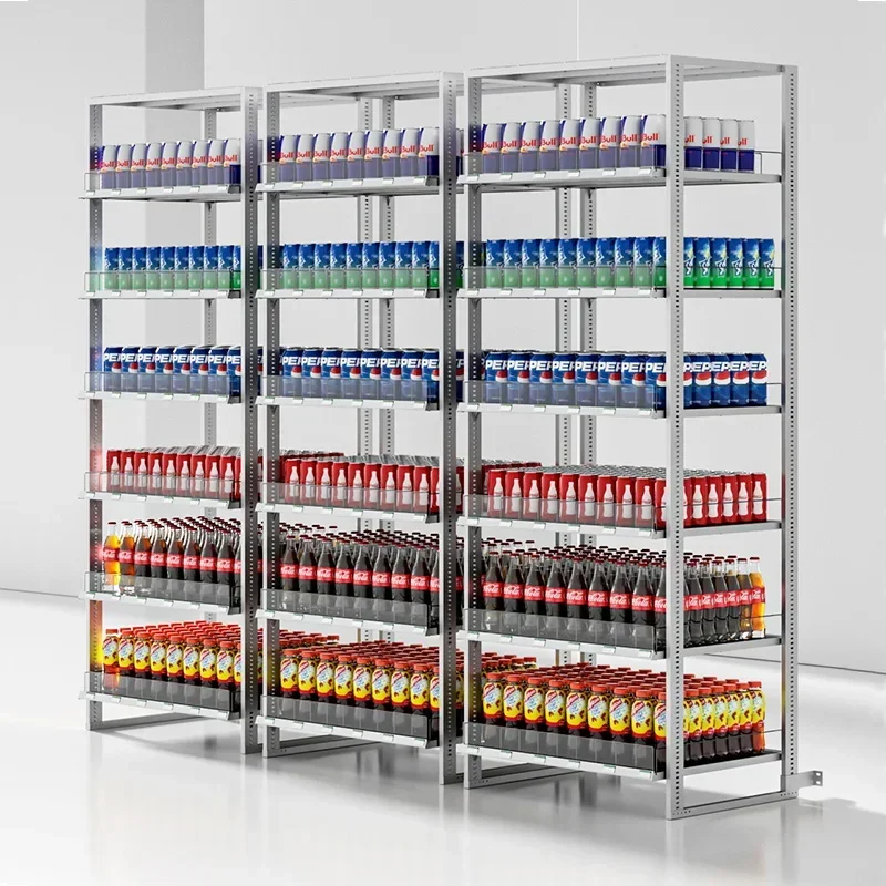 Walk in Cooler Display Racks, Roller Shelf, Auto Feed, Gravity Bottle Pusher, Refrigerator Shelf Rack System