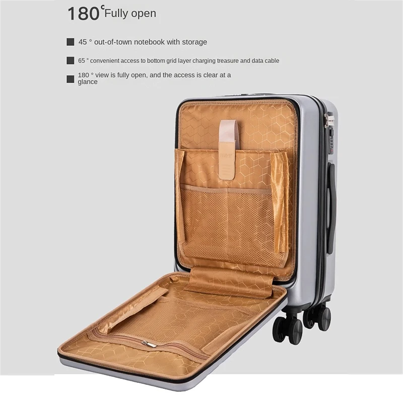 Valise à roulettes d'embarquement pour ordinateur portable à ouverture frontale pour hommes, petite boîte à verrou de voyage d'affaires, ensemble d'optiques, séparation sèche et arrière, 20 po, 24 po