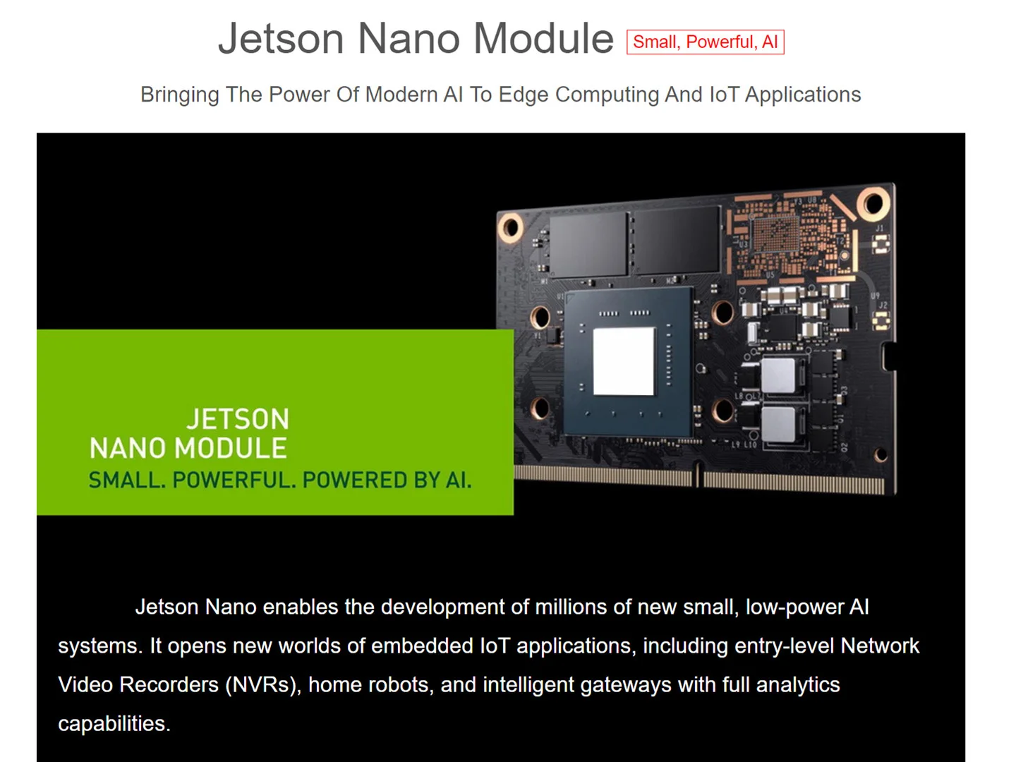 NVIDIA Jetson Nano Module, Small AI SOM, with 16GB EMMC, SMALL POWER DEMANDS