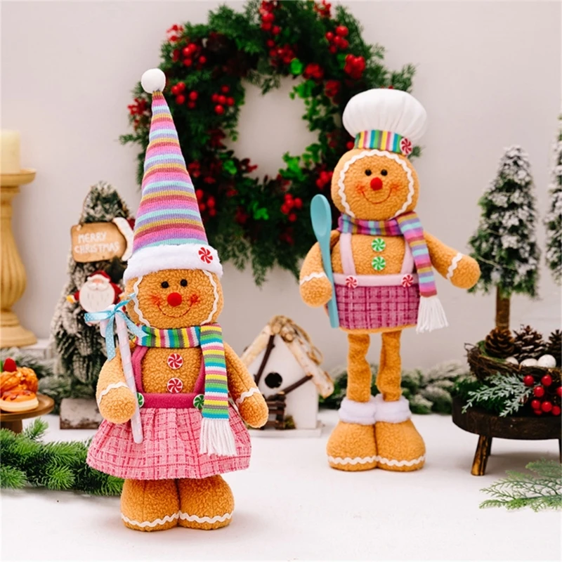 Colorful Christmas Window Display Decors Yuletide Gingerbreads Man Gnomes Plush Pair Unique Ornament for Homes