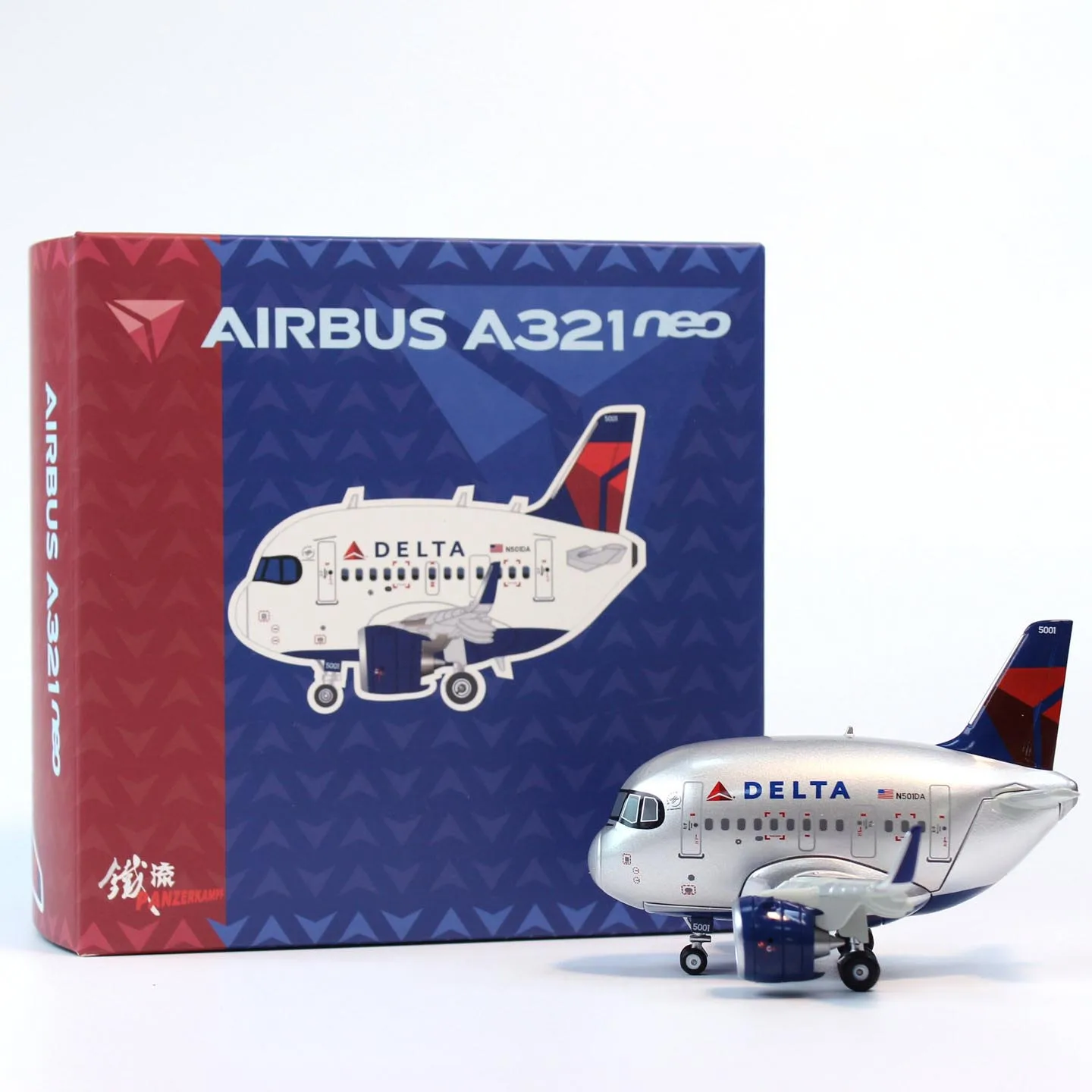Modelo de Avião em Liga Metálica Diecast 70102PKA A321 Delta Simulation Série Q-version, Brinquedo Colecionável e Ornamento