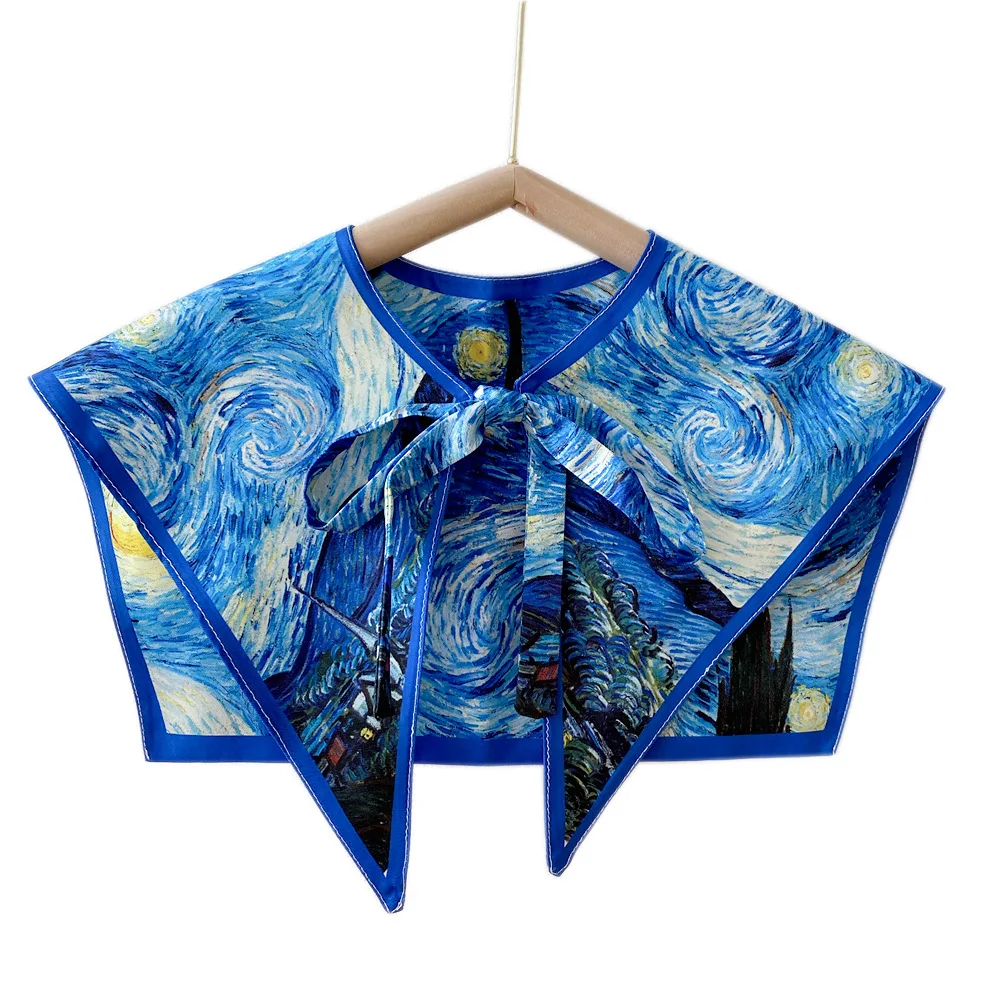Women Girls Print Sunscreen Shawl Scarf Decoration Small Fake Detachable Collar Protect Neck Shoulder Dress Accessories