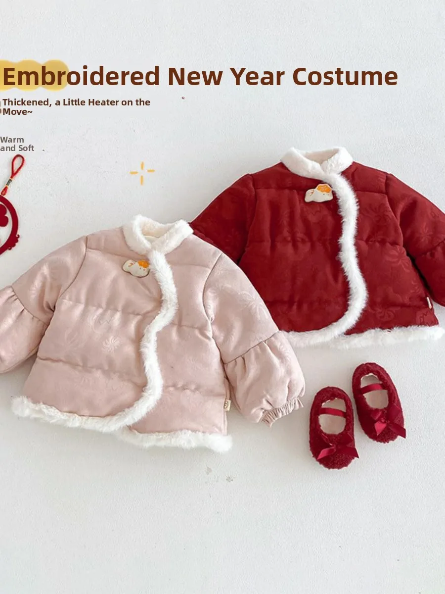 

Goldfi Pattern Children's Cotton Jaet Fce Lined New Year's Outfit for Baby Girls Trendy Winter Clothing