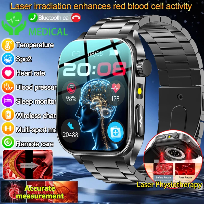 

2026New GUHUAVMI Smart Watch Men Women 650nm Laser Conditioning Blood Pressure Oxygen Watch Micro Physical Examination ECG Smart