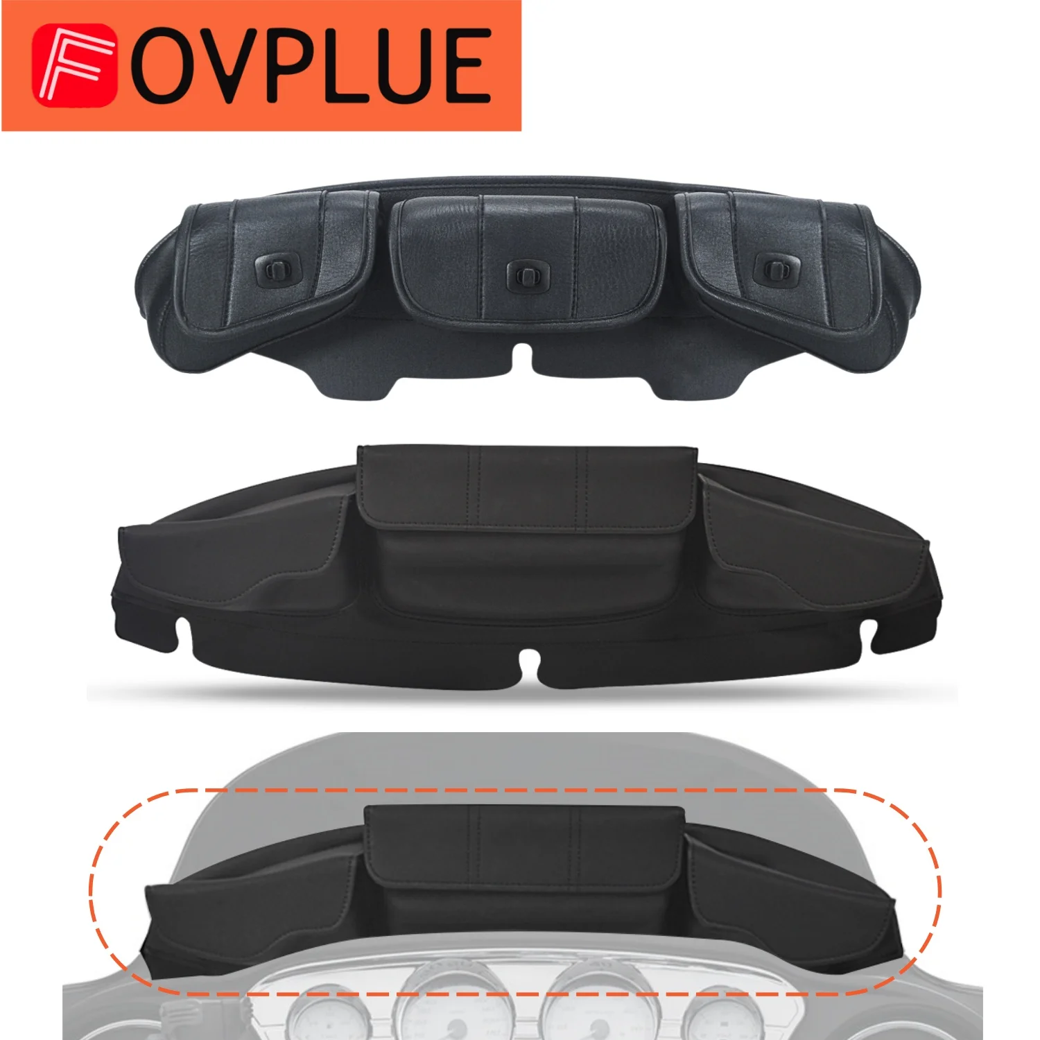Motorcycle accessories 3 Pocket Windshield Bag Pouch For Harley Touring Electra Street Glide Ultra Limited Tri Glide CVO 1996-UP