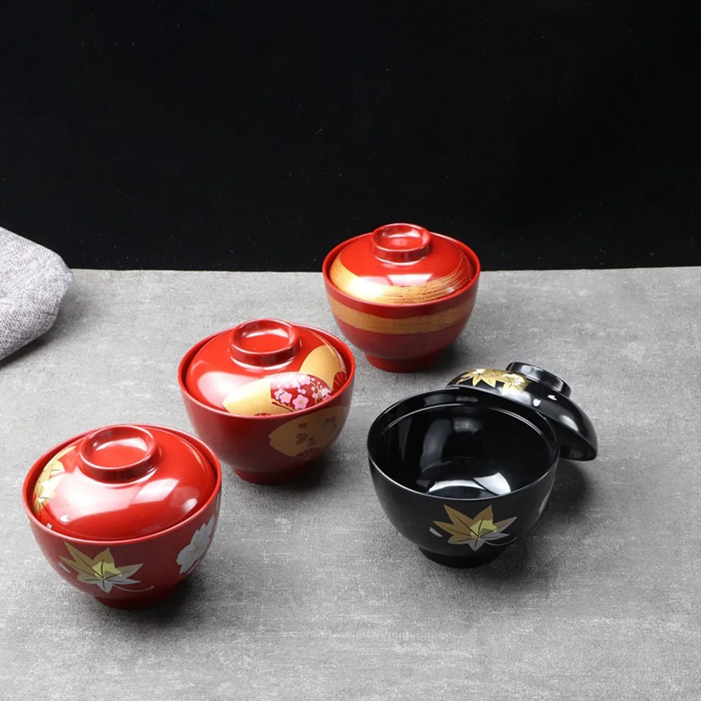 

Japanese Miso Soup Bowl 11x9cm 350ml Red Tortoiseshell Lidded Kitchen Rice Bowl Plastic Safe Practical Long Lasting Use