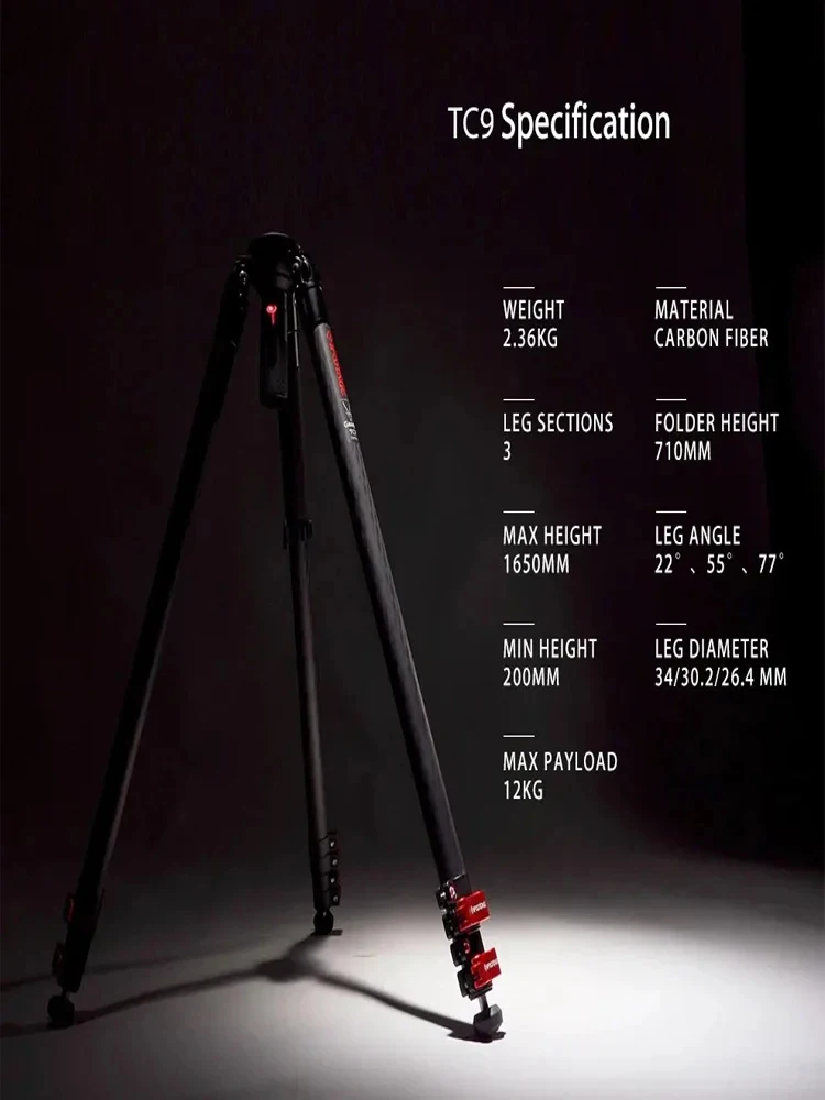 IFOOTAGE Gazelle TC9 Carbon camerastatief, 65 "professioneel videostatief, Komodo K7 vloeistofstatiefkop, zwaargewicht vloeistofvideo - afbeelding 2