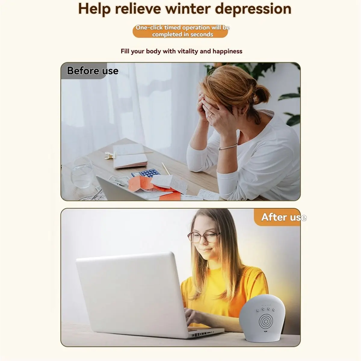 Can buy SAD Light Therapy Lamp 10000LUX Stepless Brightness 3000-6500K Color Temperature Happy Sunlight Lamp Smart Timer UK PLUG