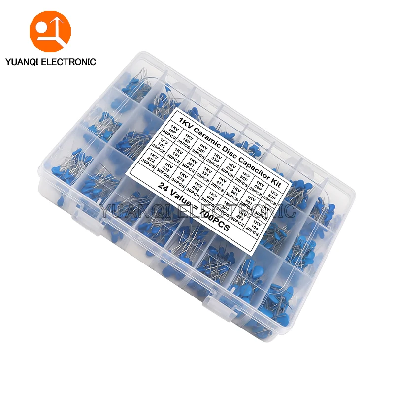 

700pcs High Voltage Ceramic Capacitor Kit 1KV 1000V 10PF-100NF 24Values Capacitance Assorted Set Sample Pack