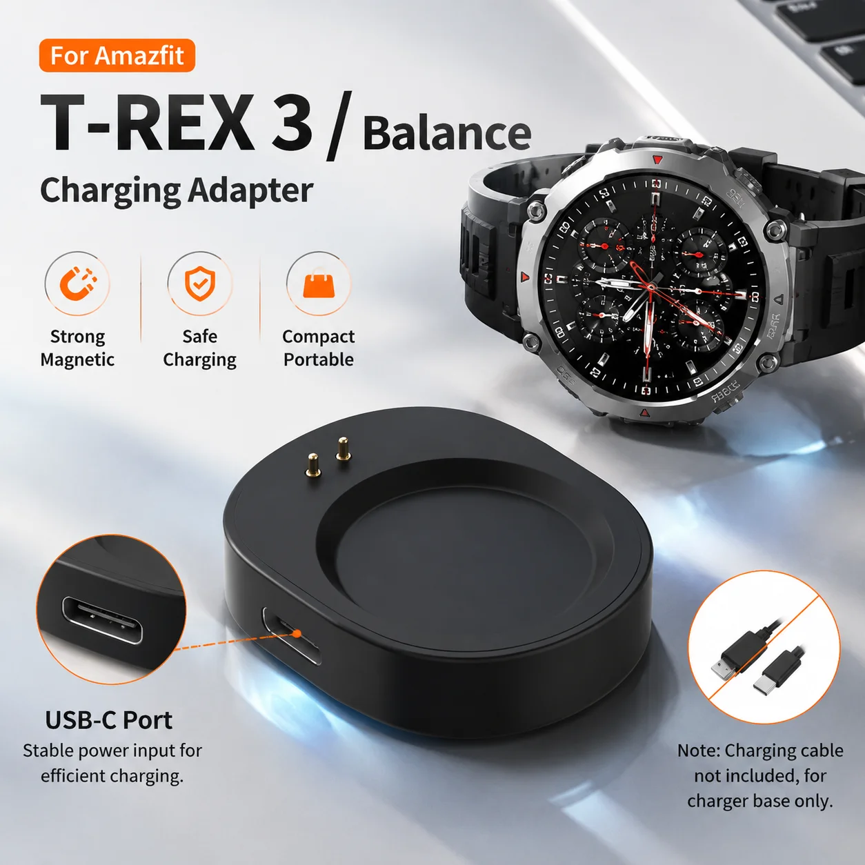 Wireless Charger Converter for Amazfit Balance(A2286) / T-Rex 3(A2322) Smart Watch Charging Dock Replacement Charging Adapter