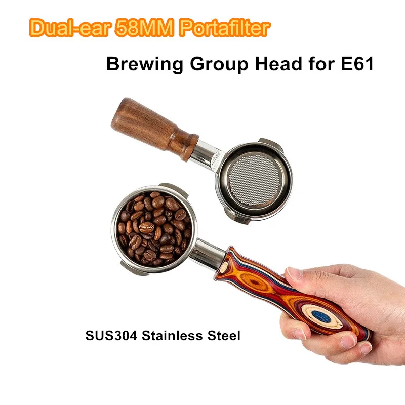 Doppel-Ohrring-Siebträger (58 mm) aus Edelstahl 304 mit Filterkörben für die Brühgruppe, passend für die meisten E61 Espressomaschinen – Zubehör