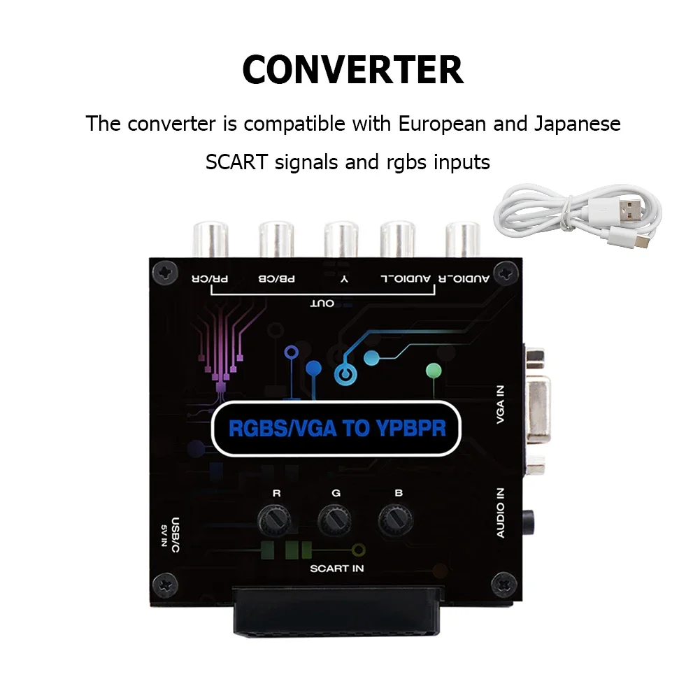 RGBS VGA SCART TO YPBPR Converter Game Console RGBS VGA SCART TO YPBPR Color Difference Converter Color Brightness Adjustable