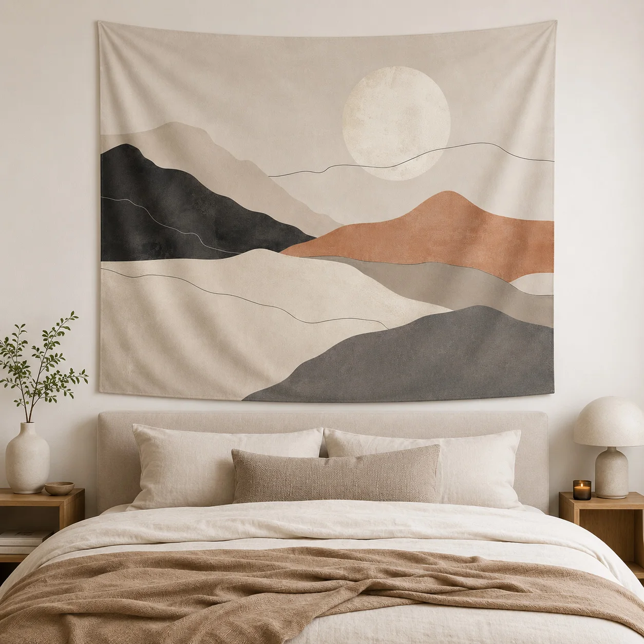 Abstract Mountain Sun Wallpaper Mural Minimalist Boho Landscape Wall Decor for Bedroom Living Room Background