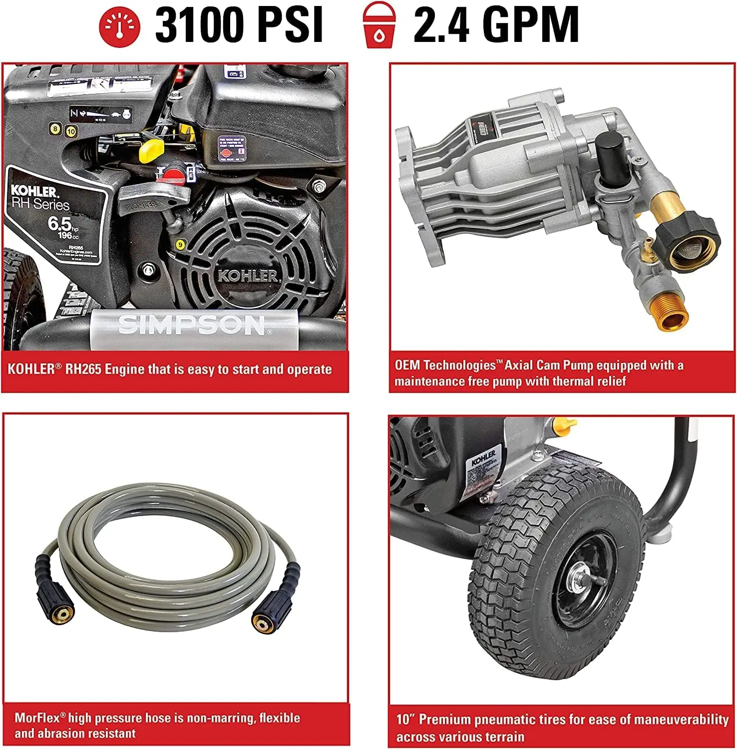 Cleaning MS60763-S MegaShot 3100 PSI Gas Pressure Washer, 2.4 GPM, Kohler RH265 Engine,1/4-in. x 25-ft. MorFlex Hose