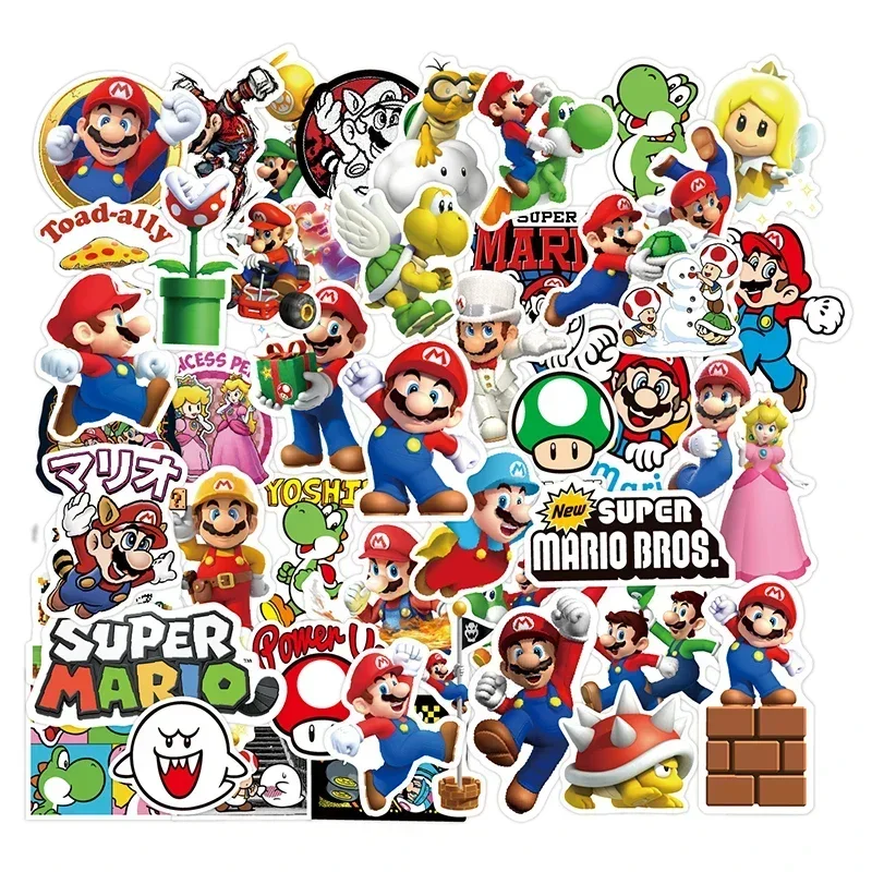 

50Pcs Super Mario Stickers Mario Bros Luigi Yoshi Graffiti Waterproof Sticker Toys for Kids on Laptop Skateboard Suitcase Bike