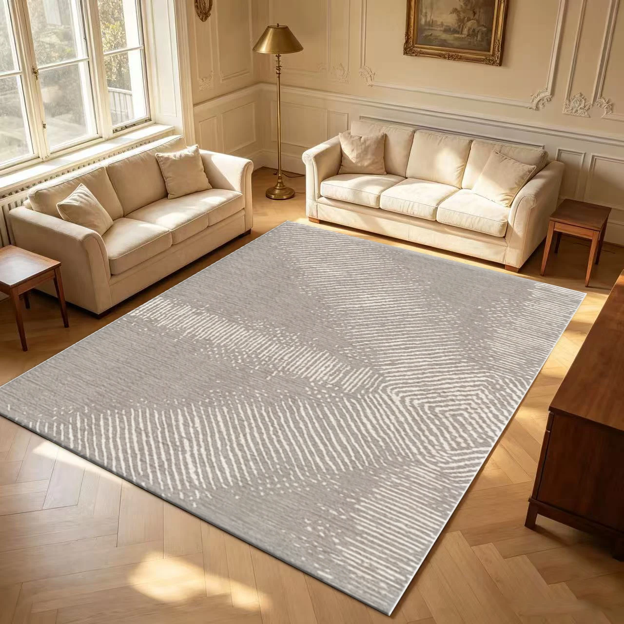 Geometric Diagonal Line Carpet Flooring, Contemporary Stylish Area Rug for Indoor Home Decoration