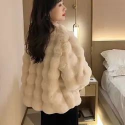 Environmentally Friendly White Coat Short Style Socialite Temperament Plush Round Neck High-end Top Imitation Rabbit Jackets