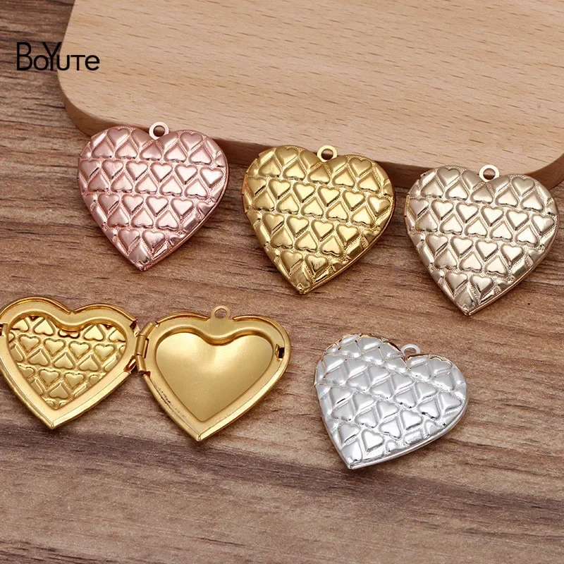 BoYuTe (10 Pieces/Lot) 29*27*7MM Metal Brass Heart Locket Pendant Charms Diy Handmade Open Photo Locket Jewelry Accessories