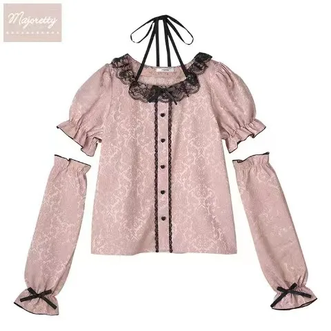 Imagem -06 - Top Feminino de Renda de Manga Curta Camisa Jacquard Lolita Blusas Finas Oversleeve Conjunto de Peças Mina Japonesa Novo Primavera