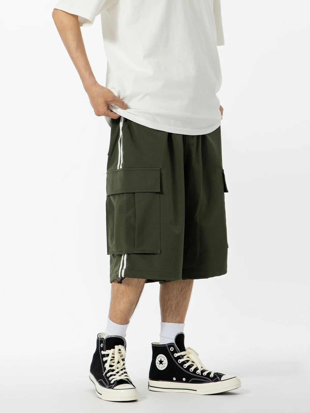 

YOKE STUDIO American Retro Spliced Seven-Foot Pants Loose Straight Workwear Trousers for Men And Women Heavyweight Summer Cas...