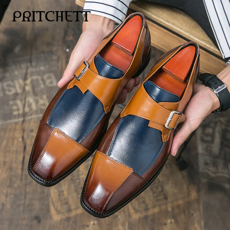 

48 Large Size Color Matching Casual Leather Shoes Fashion Stitching Slip-On Formal Shoes Business Trend Literary Men's Loafers