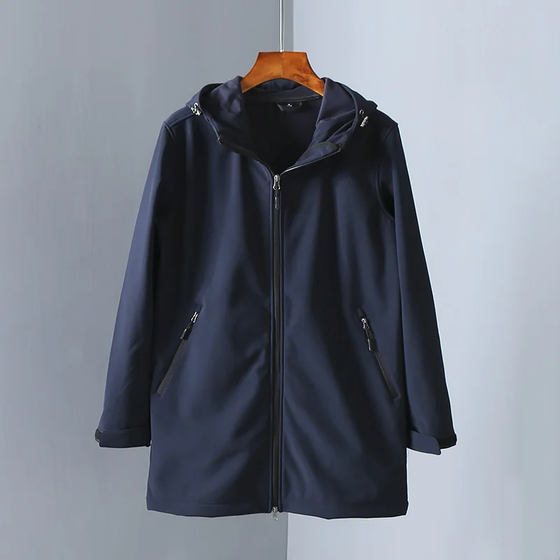 

Водонепроницаемая мужская модная ветровка средней длины с капюшоном из тонкого вельвета, весенняя городская куртка приталенного кроя для молодежи