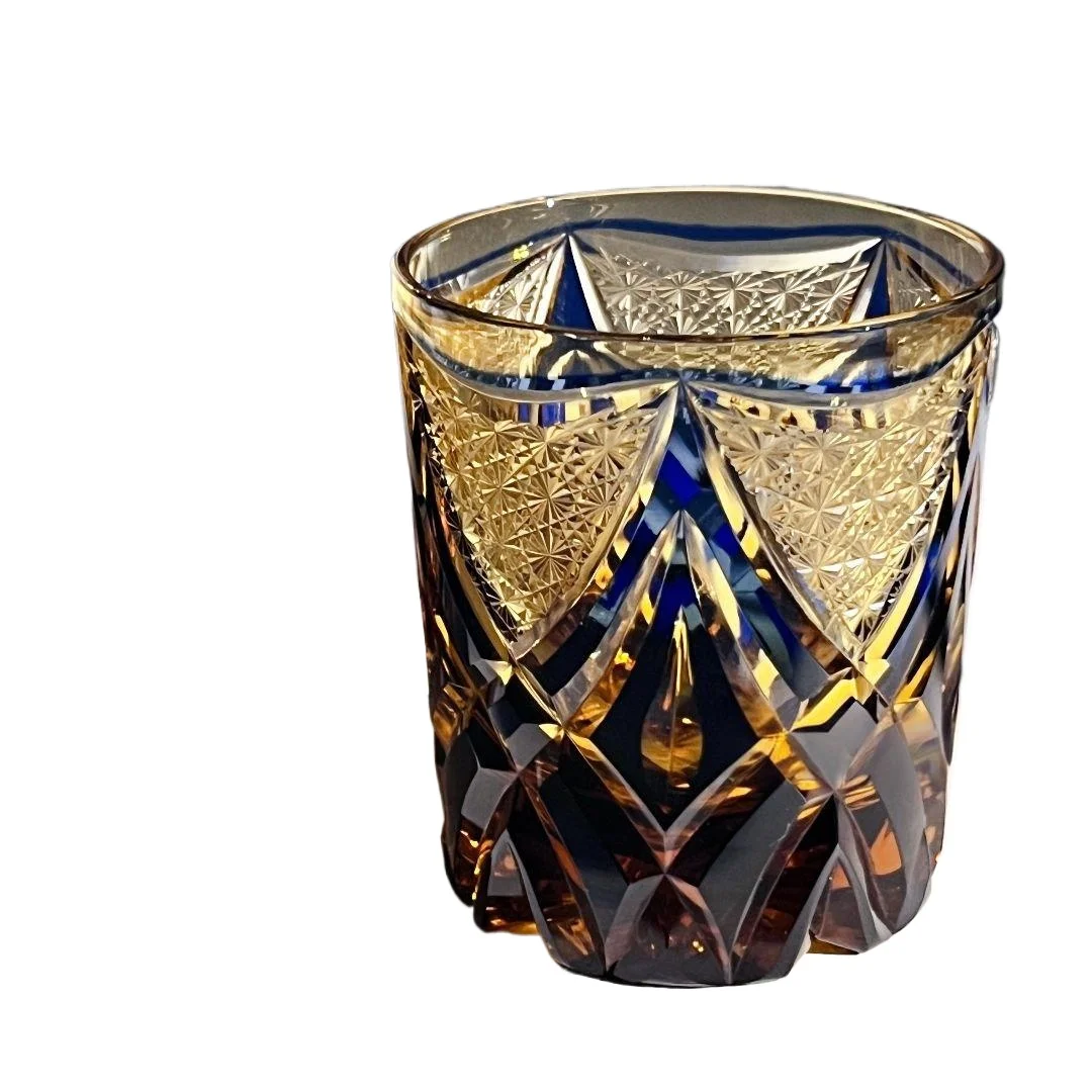 

High-end crystal glass Japanese creative blue knight cut crystal whiskey glass premium gift