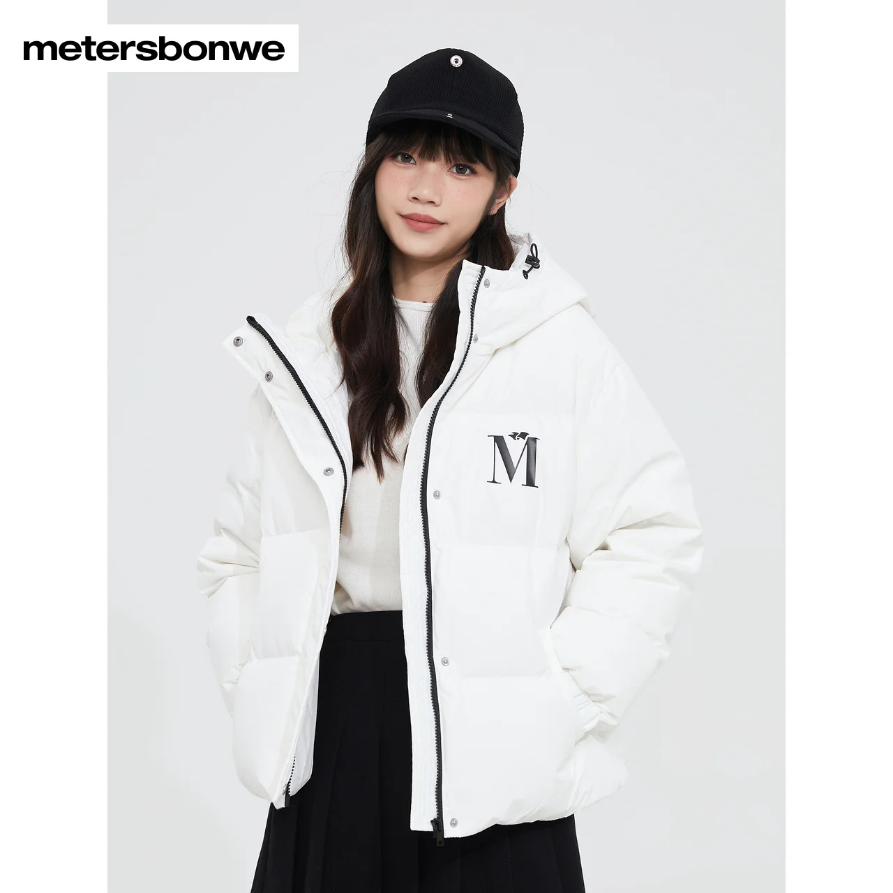 Metersbonwe--Winter Hooded Short Down Jacket Women\'s Coat Fluffy Warm Thickened White Duck Down Loose Warm Casual Outwears