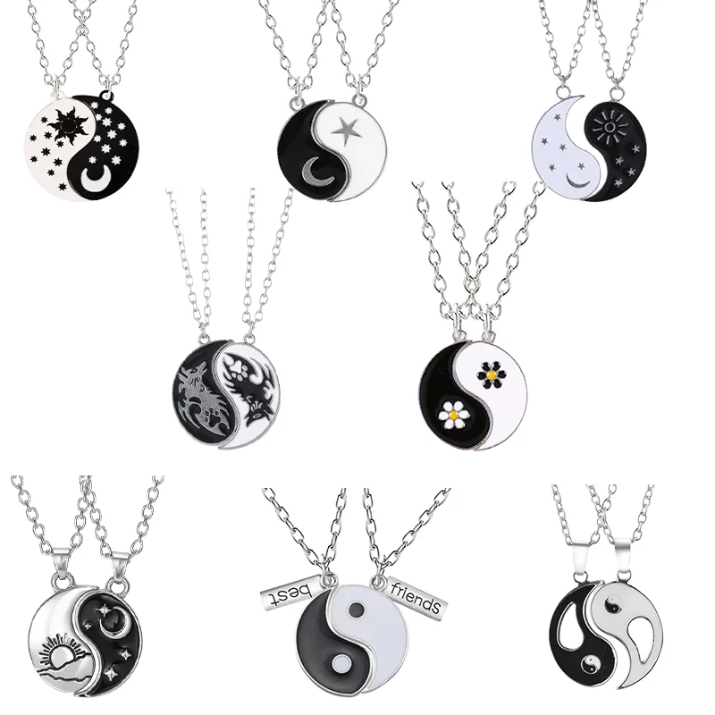 Hot Selling Yin And Yang Stitching Alloy Two Petals Pisces Couple Pendant Necklace Fashion Jewelry Accessories Vintage Dendant