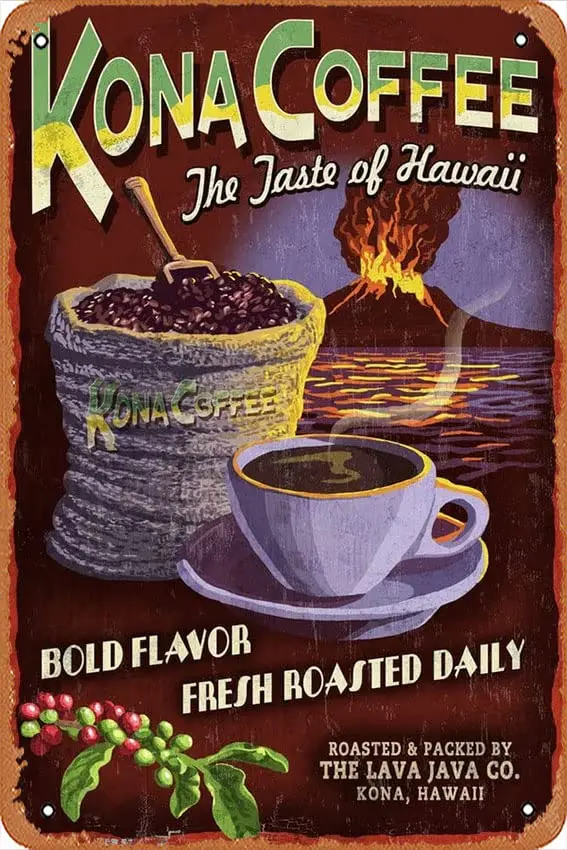 Tin Sign Vintage Hawaii,Kona Coffee Vintage Sign 36407 Bar Club Family Bathroom Toilet Cafe Funny Wall Decoration Gift Metal Sig