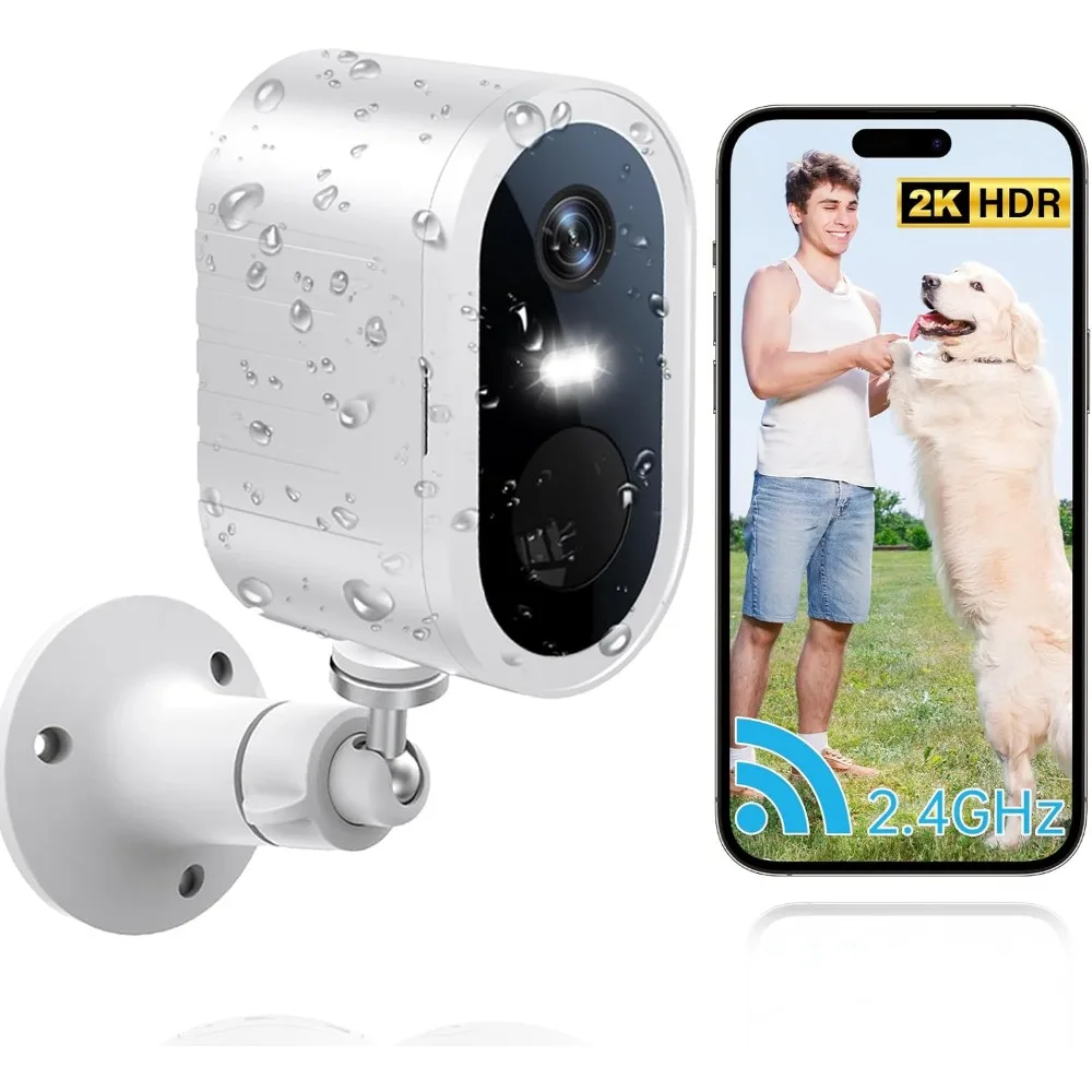 Caméras de sécurité 2k sans fil pour l'extérieur, paquet de 2, caméras pour la sécurité de la maison, caméra de sécurité alimentée par batterie, surveillance wifi 2.4g