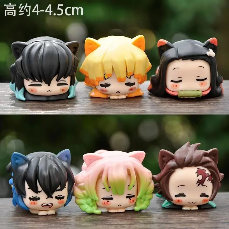 

Новый 6 шт./1 комплект аниме Demon Slayer Kamado Nezuko Tanjirou Agatsuma Zenitsu PVC Q версия Napping Cat Inosuke Prone Pose Модель игрушки