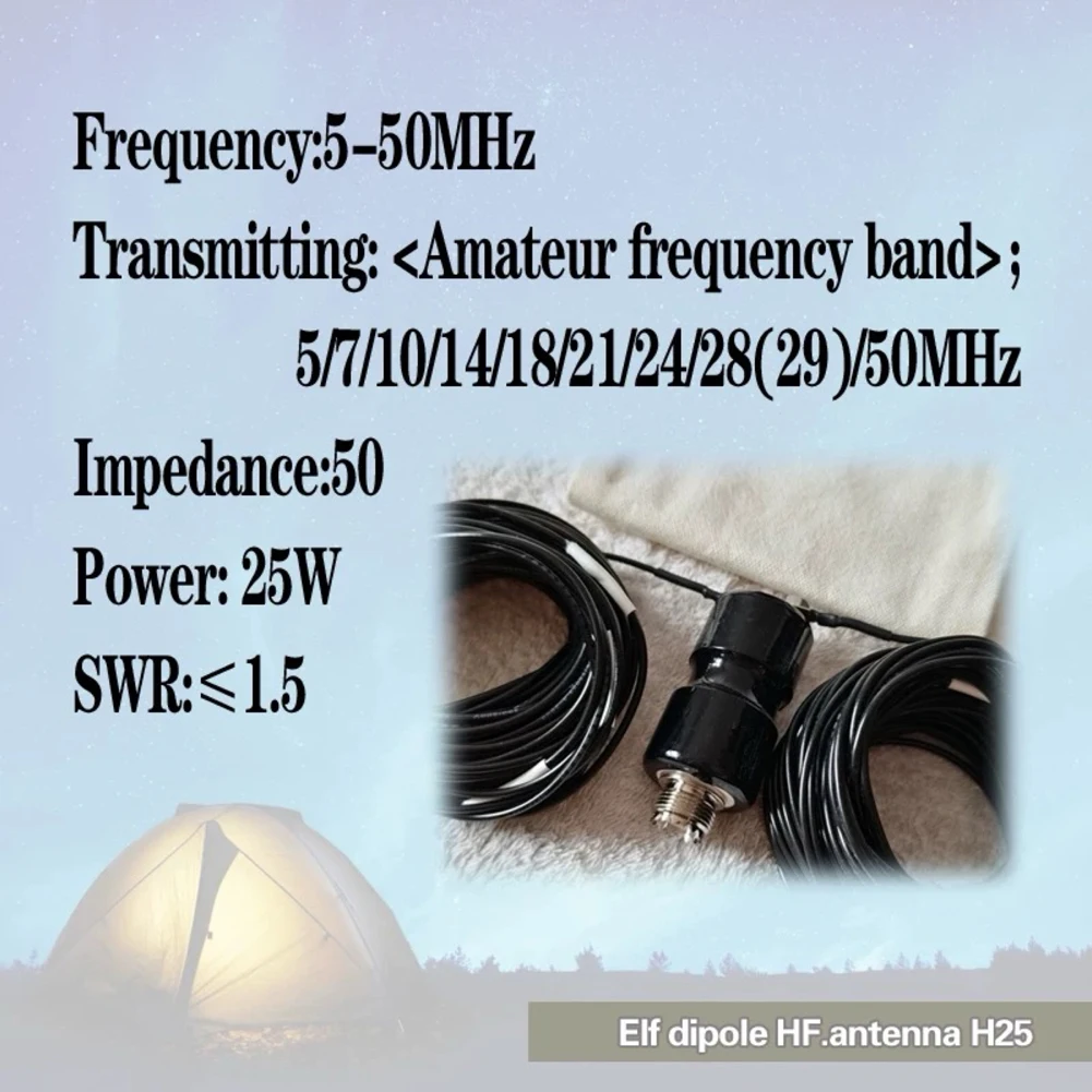 

5-50MHz HF Horizontal Dipole Antenna Portable Horizontal Balun Antenna Wideband End Fed Antenna for Emergency Communication