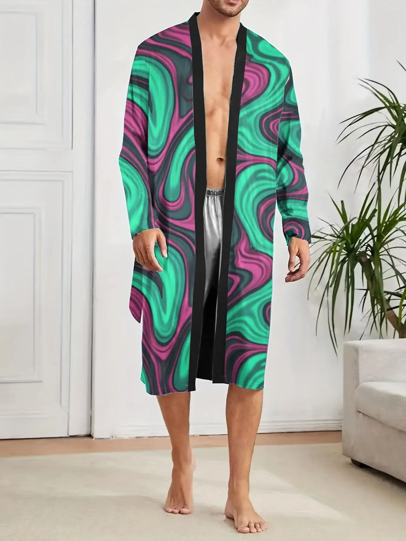 1pc Men's Robes 2026 Spring/Summer Funny Pajamas Polyester Graphic Robes 3D Printed Robe Men's Bathrobe Nightie for Men