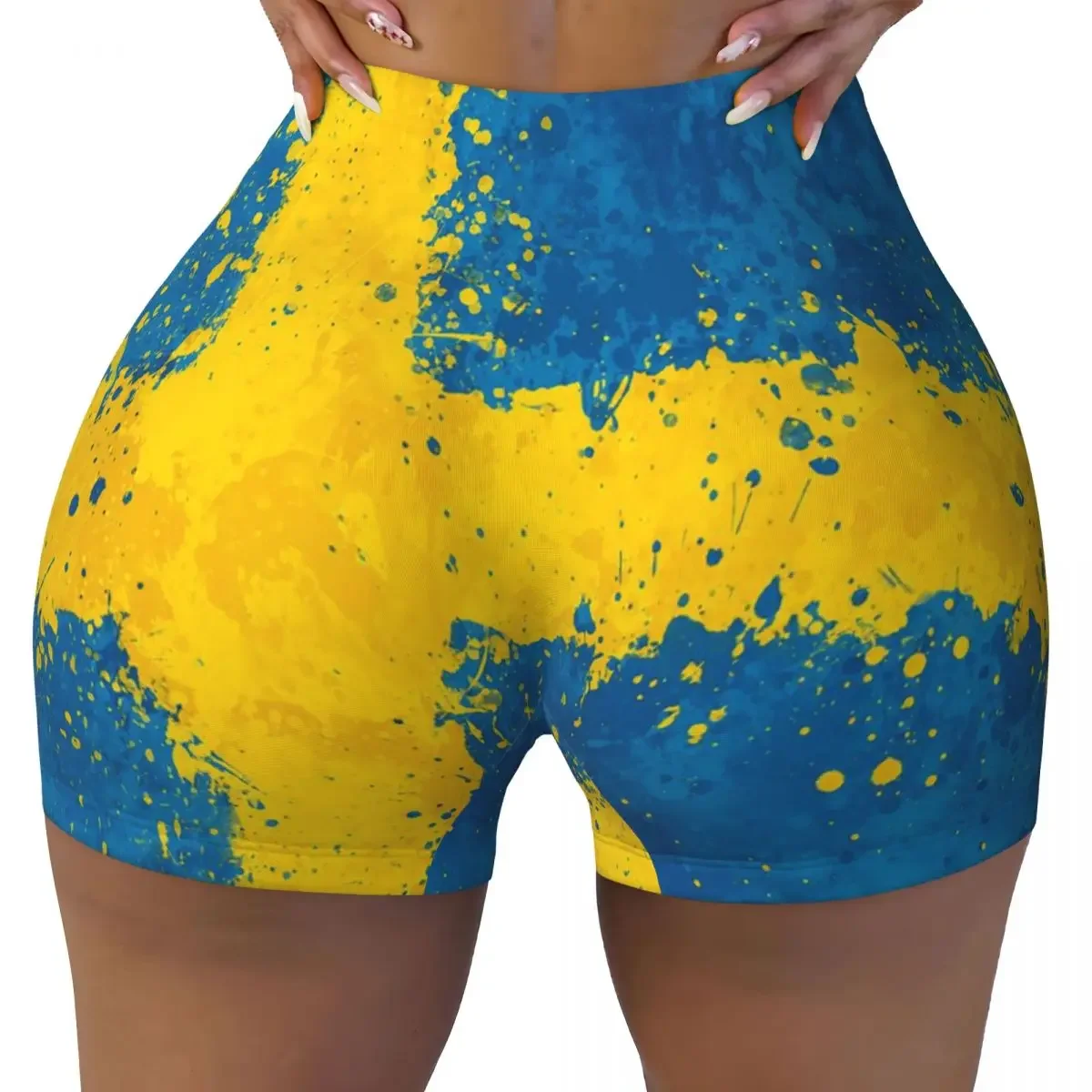 Custom Swedish Flag Women Gym Workout Running Shorts Athletic Volleyball Biker Yoga Shorts
