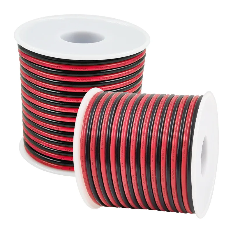 2-pin tinned copper wire 16awg-30awg 2468 80°C 300V Red and black flexible extension cord with spool for LED strip lighting