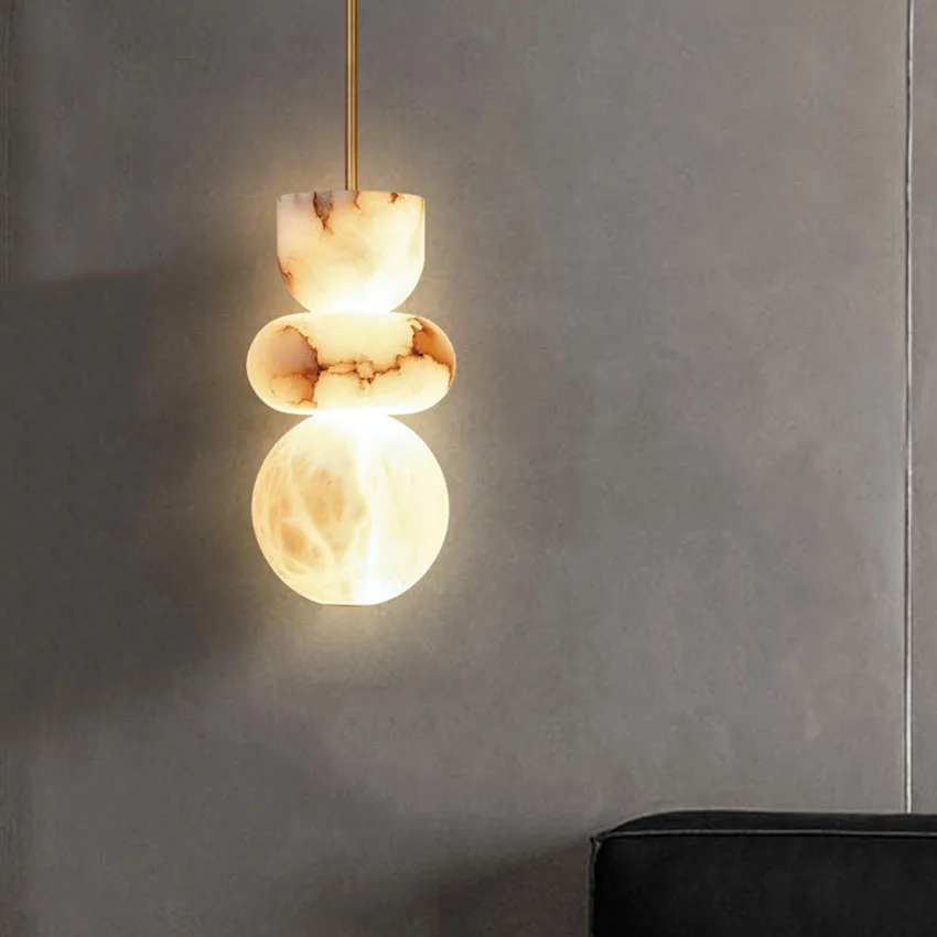 2026 Spanish Marble LED Pendant Light Modern Luxury Natural Veins Stone Hanging Lamp For Bedside Dining Kitchen Bar Decor Lighti
