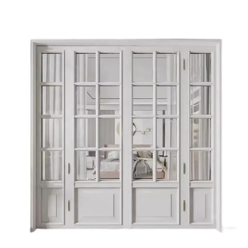Modern Solid Wood Composite Painted Grille Door with Glass Partition and Fiberglass Mesh for Villa Kitchen