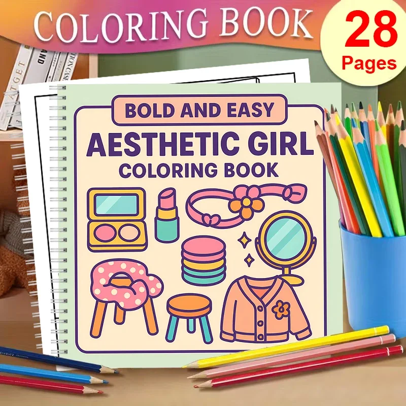 Easy Aesthetic Girl Coloring Book for Adult Colouring Book, Birthday Day Gift, Back to School Supplies, Adults Cute Drawing Book