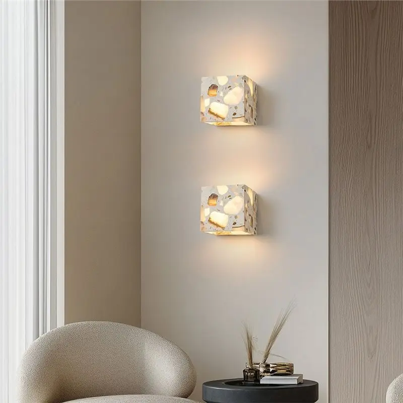 AS94-For Porch Balcony Garden Villa Compatible LED Wall Light 220V Terrazzo Stone Warm Light For Outdoor Bathroom Hallway A