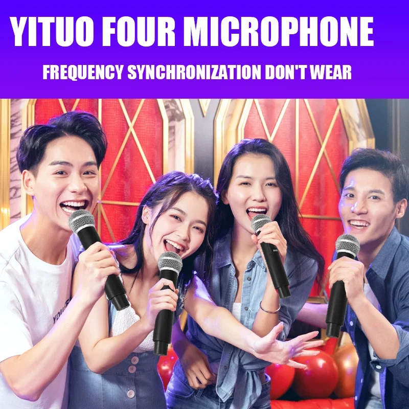 Professional Wireless Microphone 4 Channels Karaoke Chargeable Easy Use Outdoor with Suitcase 2 Channel UHF Fixed Frequency Mic