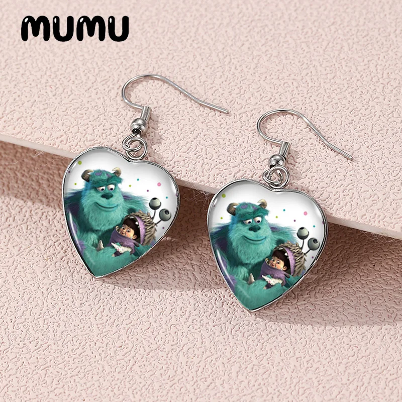 2024 New Monsters inc Dangle Earring Heart Shaped Earrings Handmade Glass Dome Jewelry Gifts Fans