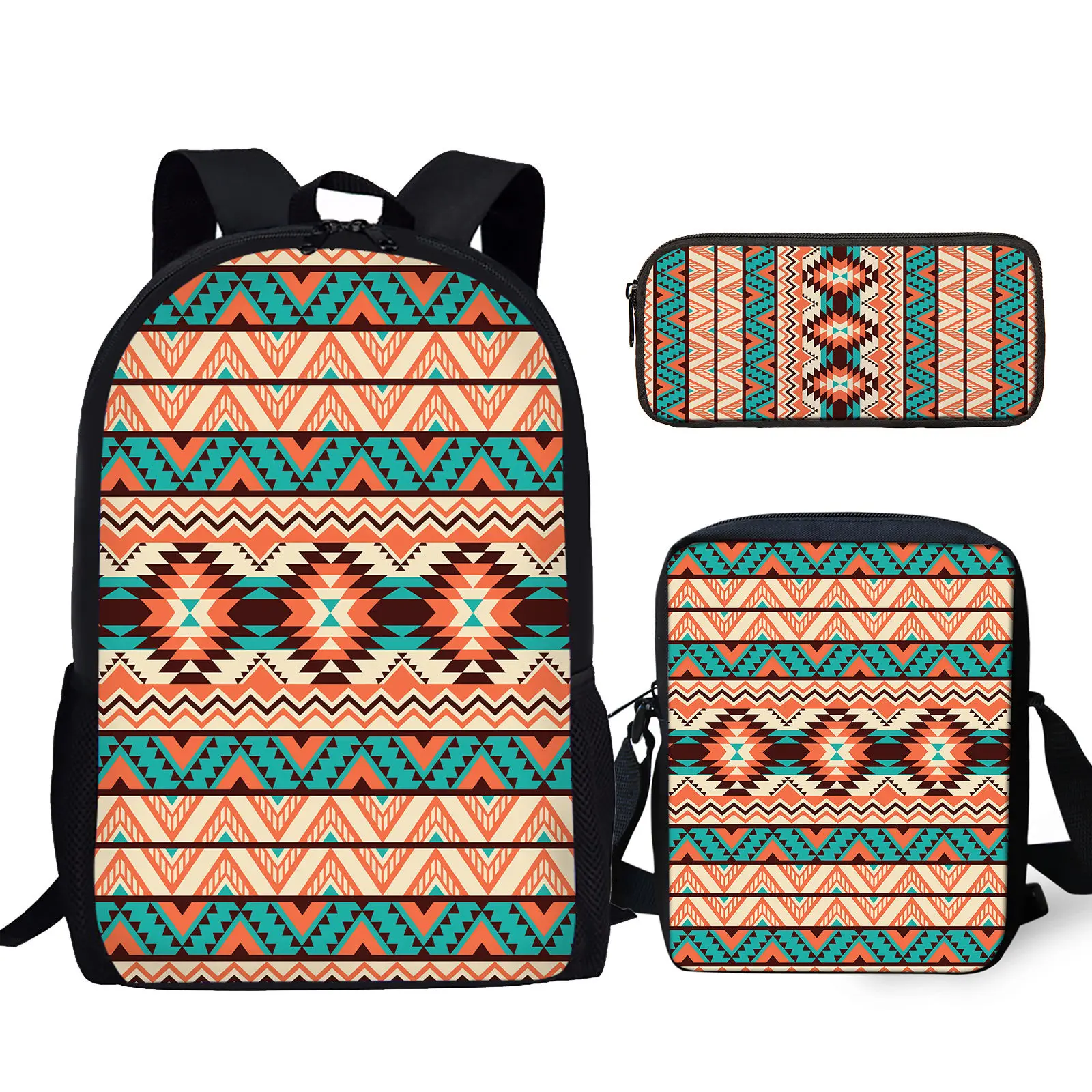 2026 Colorful American Tribal Print Adjustable Shoulder Strap Large Capacity Backpack Messenger Bag Student Back To School Gift