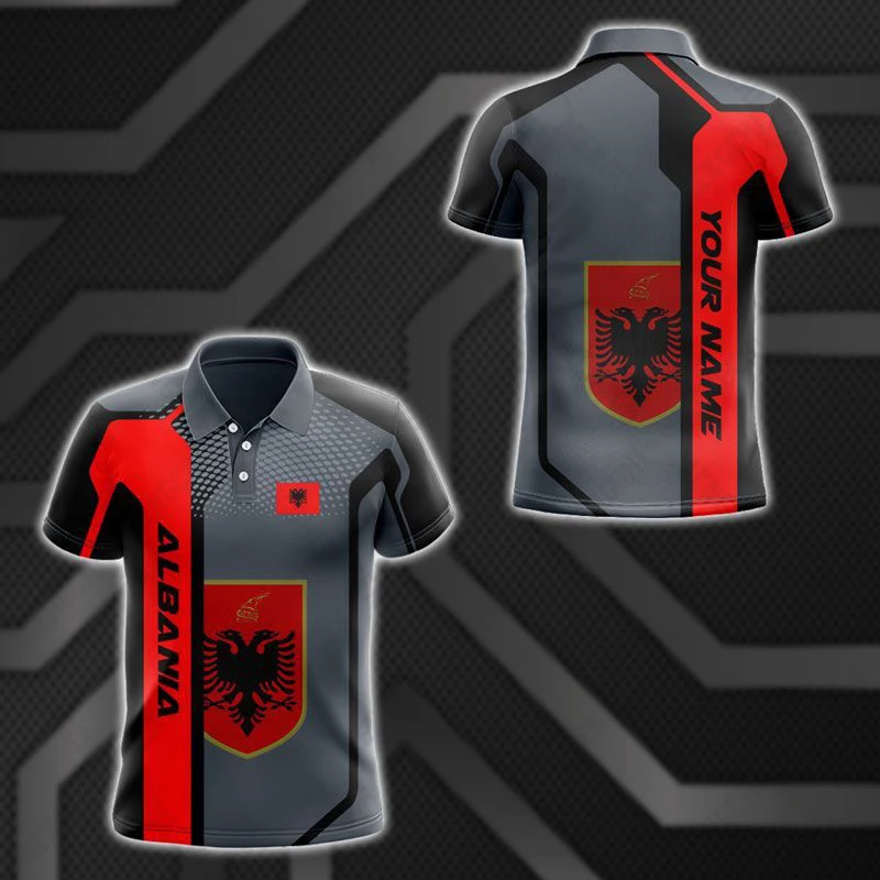 Albania Flag Graphic Uniform Custom Name Polo Shirts Summer Casual Streetwear Men\'s Fashion Loose Jersey Plus Size Sportswear