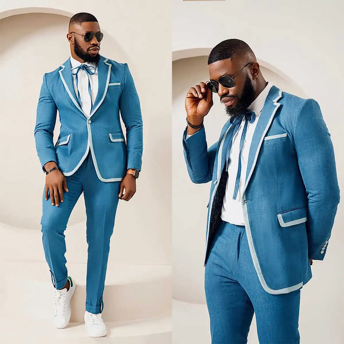 

Graceful Men's Suit 2 Pieces Blazer Pants Flat Collar Single Breasted Buckle Work Wear Wedding Prom Costume Size Color