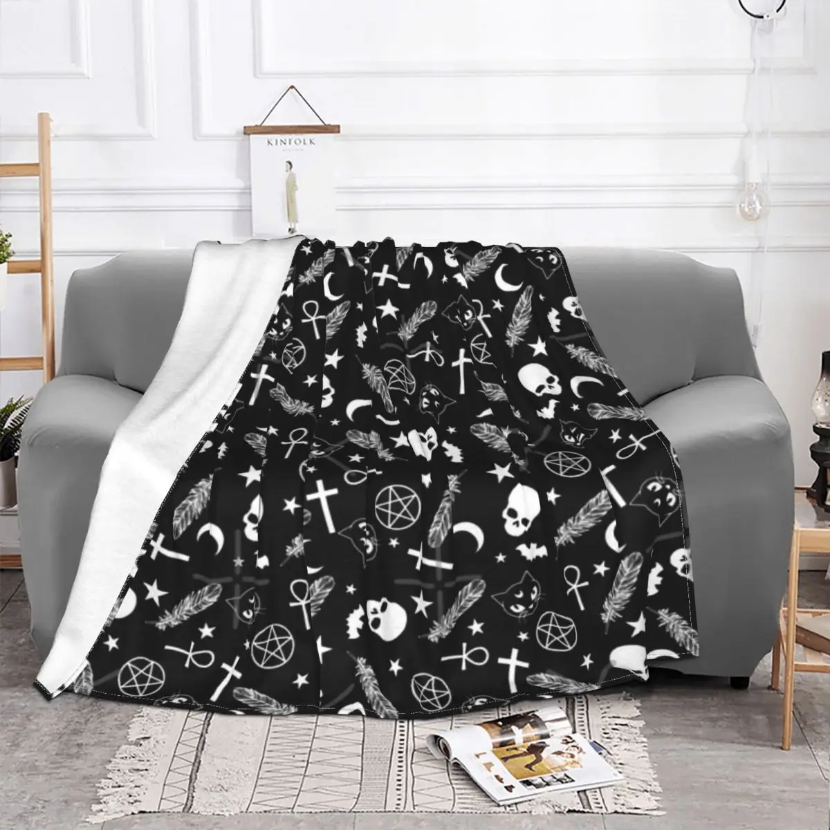 Spoopy Gothic Witch Pattern Black Four Seasons Universal Blanket Fireplace Can Be LaidChristmas Present