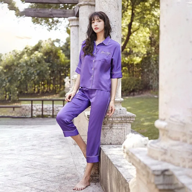 High Quality 19momme Heavy Real Silk Half Sleeve Pajamas Women's Spring and Autumn 2024 New Home Wear Can Be Worn outside