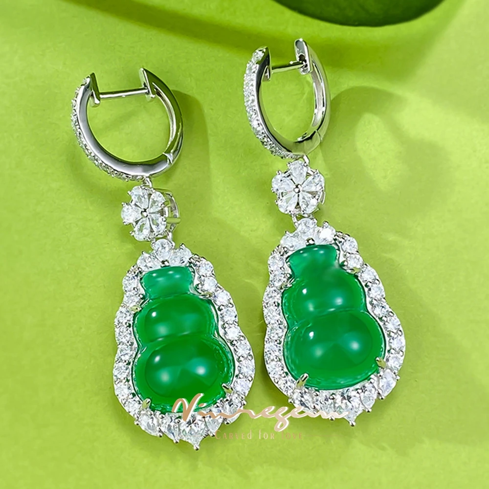 

Vinregem Natural Green Jade Gemstone Drop Dangle Earrings For Women Vintage 925 Sterling Silver Fine Jewelry Anniversary Gifts