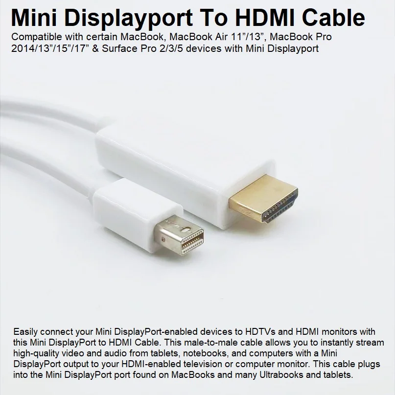 

10pieces of 180cm Mini DisplayPort (source) to HDMI Display Cable