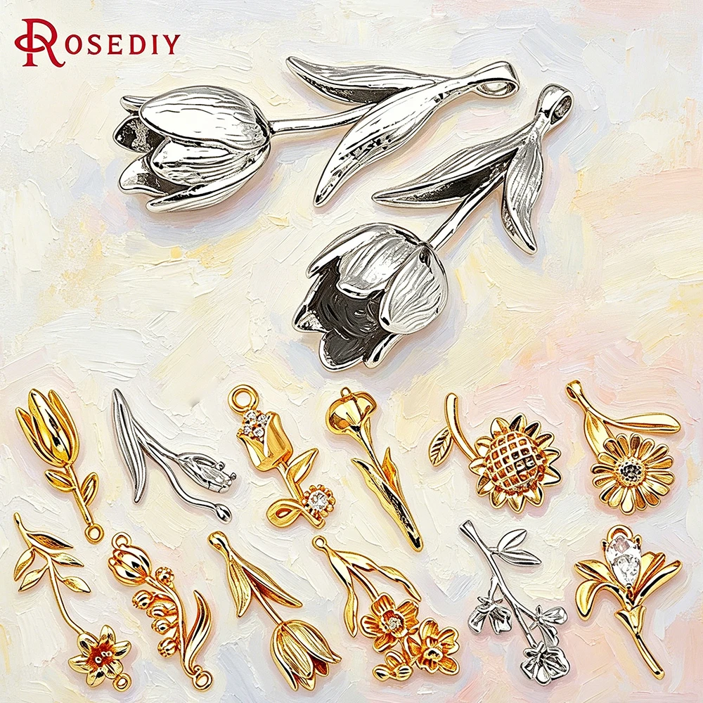

18K Gold Color Brass Flower Charms Pendants High Quality Jewelry Making Supplies Necklace Earrings Diy Accessories